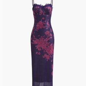 Floral Midi Dress in Purple and Pink